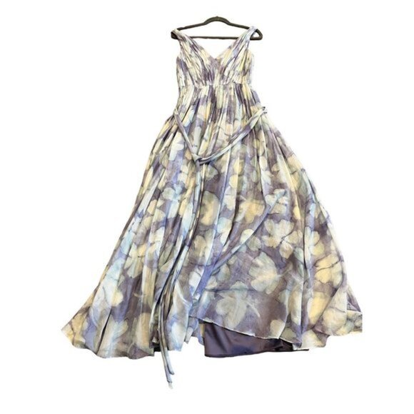 VERA WANG DRESS v-neck gathered empire blue maxi dress size 4 - Picture 3 of 10